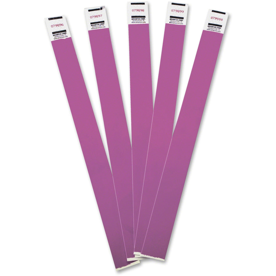 Advantus Tyvek® Wristbands - 3/4" Width x 10" Length - Rectangle - Purple - Tyvek - Adhesive Closure - 100 / Pack