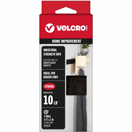 VELCRO®  Industrial Strength 4ft x 2in Roll Black - 4 ft Length x 2" Width - Black - Plastic - Water Resistant, Long Lasting - For Tools, Equipment, Glass, Hanging, Project, Industrial, Garage, Indoor, Outdoor, Mounting, Storing, ... Roll - 1 Roll