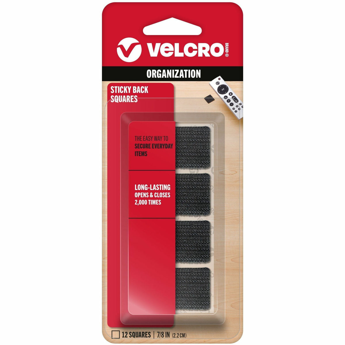 VELCRO®  Sticky Back 7/8in Squares Black 12 Ct - 0.87" Length x 0.87" Width - Black - For Wall, Glass, Tile, Plastic, Metal, Indoor, Outdoor, Home, Office, School, Smooth Surface - 12 / Pack