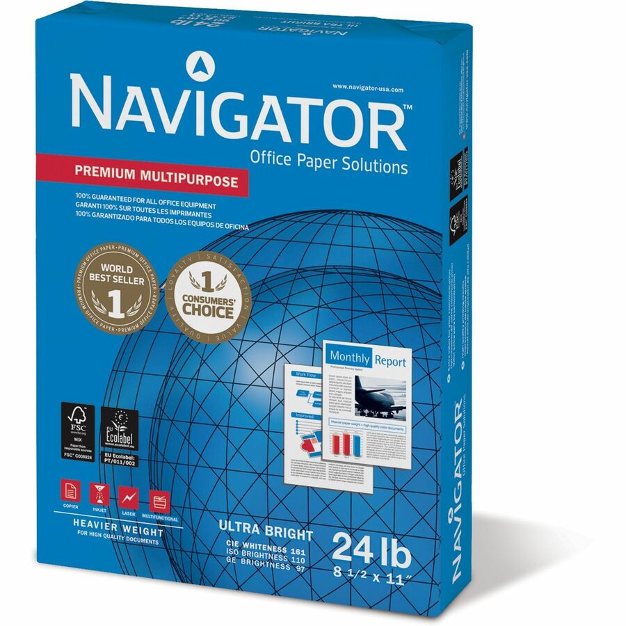 Navigator Premium Multipurpose Trusted Performance Paper - Extra Opacity - Bright White - 97 Brightness - Letter - 8 1/2" x 11" - 24 lb Basis Weight - White - 500 Sheets per Ream - 10 / Carton