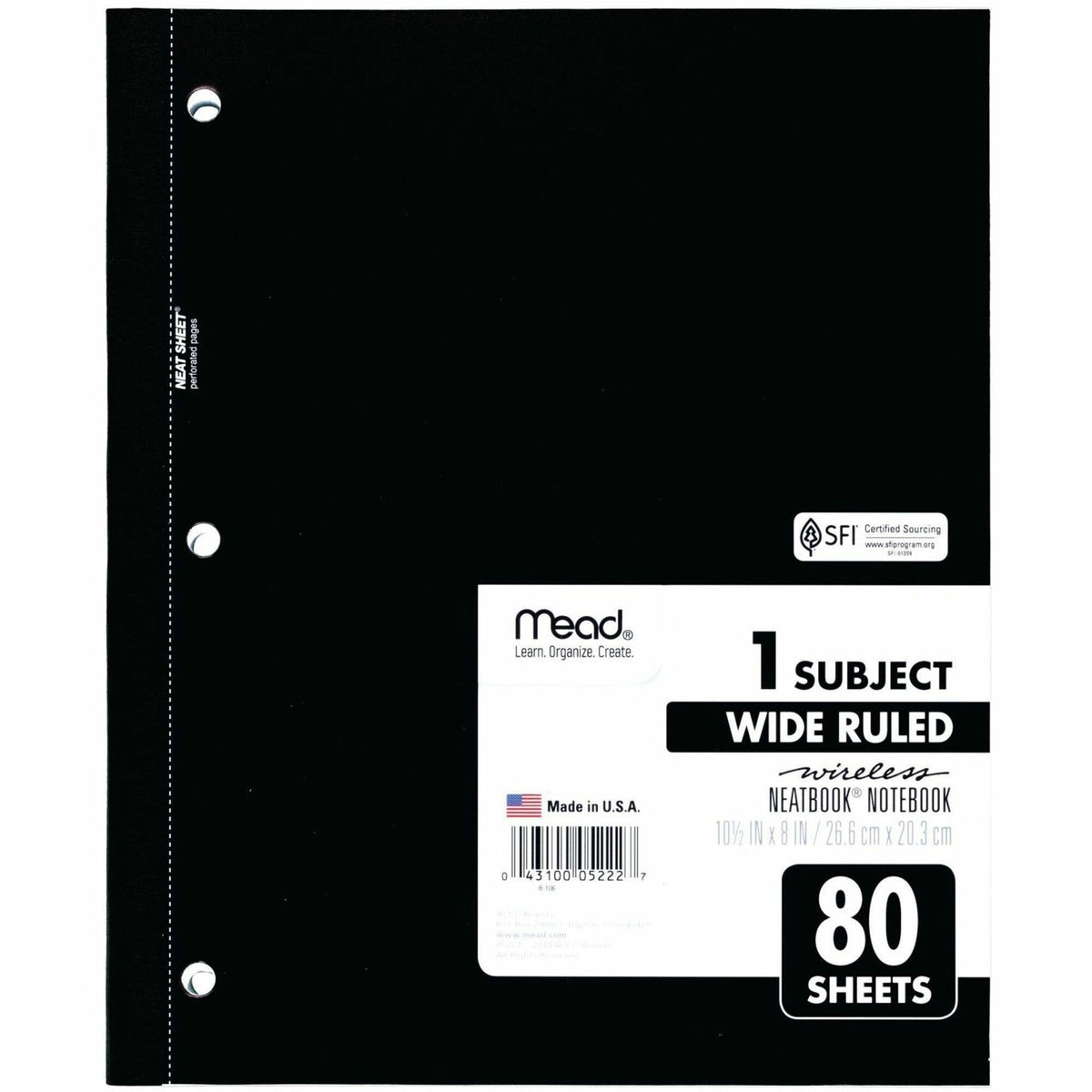 Mead Neatbook One-subject Notebook - 80 Sheets - Ruled Margin - 8" x 10 1/2" Sheet Size - White Paper - Green, Blue, Red, Light Blue Cover - Perforated - 1 Each