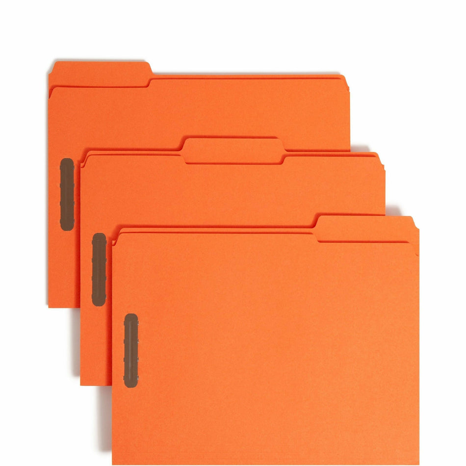 Smead 12540 1/3 Tab Cut Letter Recycled Fastener Folder - 8 1/2" x 11" - 2 x 2K Fastener(s) - 2" for Folder - Top Tab Location - Assorted Tab Position - 11 pt. - 2 Plys - Orange - Reinforced Tab - 10% Recycled - 50 / Box
