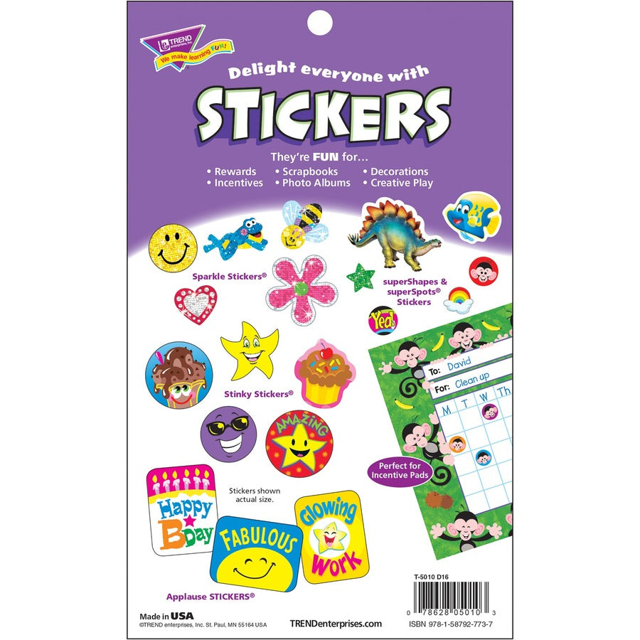 Trend Super Stars/Smiles Sticker Pad - Star, Smilies Shape - Acid-free, Non-toxic - 1 Pad