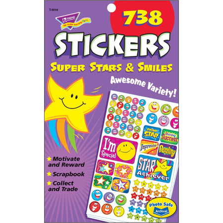 Trend Super Stars/Smiles Sticker Pad - Star, Smilies Shape - Acid-free, Non-toxic - 1 Pad