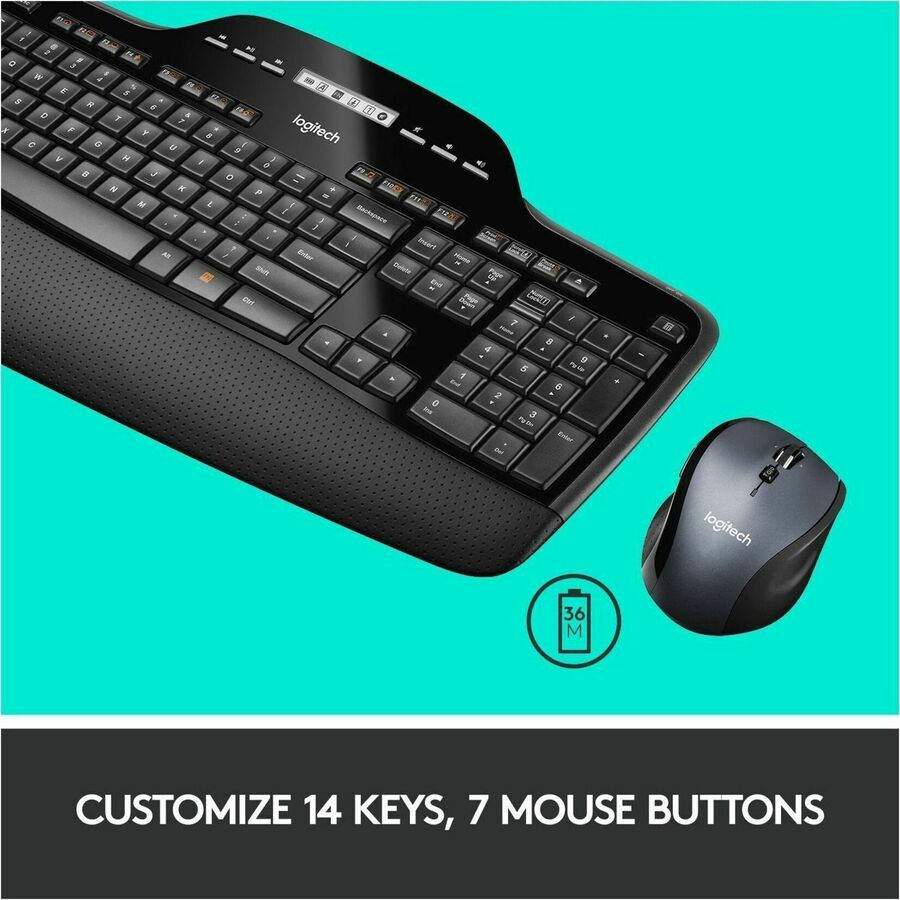 Logitech MK710 Wireless Desktop Combo - USB Wireless RF 2.40 GHz Keyboard - Black - USB Wireless RF Mouse - Optical - Scroll Wheel - Black - AA for PC - 1 Each