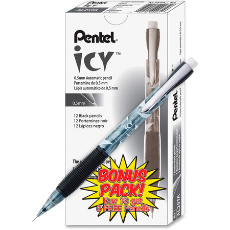 Pentel Icy Mechanical Pencil - 0.5 mm Lead - #2 - Refillable - Translucent Smoke Barrel - 24 / Pack