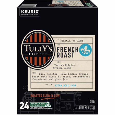 Tully's K-Cup, Pod French Roast, Keurig Single-Serve K-Cup Pods, Dark Roast, 24 Count - Compatible with Keurig Brewer - Regular - Extra Bold Dark - 9.6 oz - 24 K-Cup - K-Cup, Pod - French Roast - Kosher - 24 / Pack