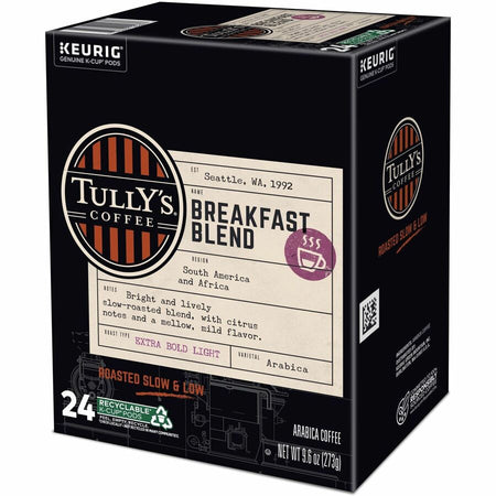 Tully’s® Coffee K-Cup Pod Breakfast Blend Keurig Single-Serve Pods Light Roast 24 Count