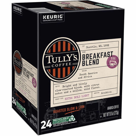 Tully’s® Coffee K-Cup Pod Breakfast Blend Keurig Single-Serve Pods Light Roast 24 Count