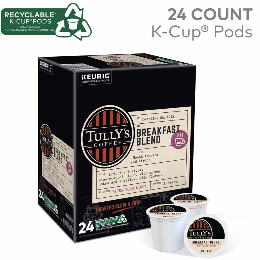 Tully’s® Coffee K-Cup Pod Breakfast Blend Keurig Single-Serve Pods Light Roast 24 Count