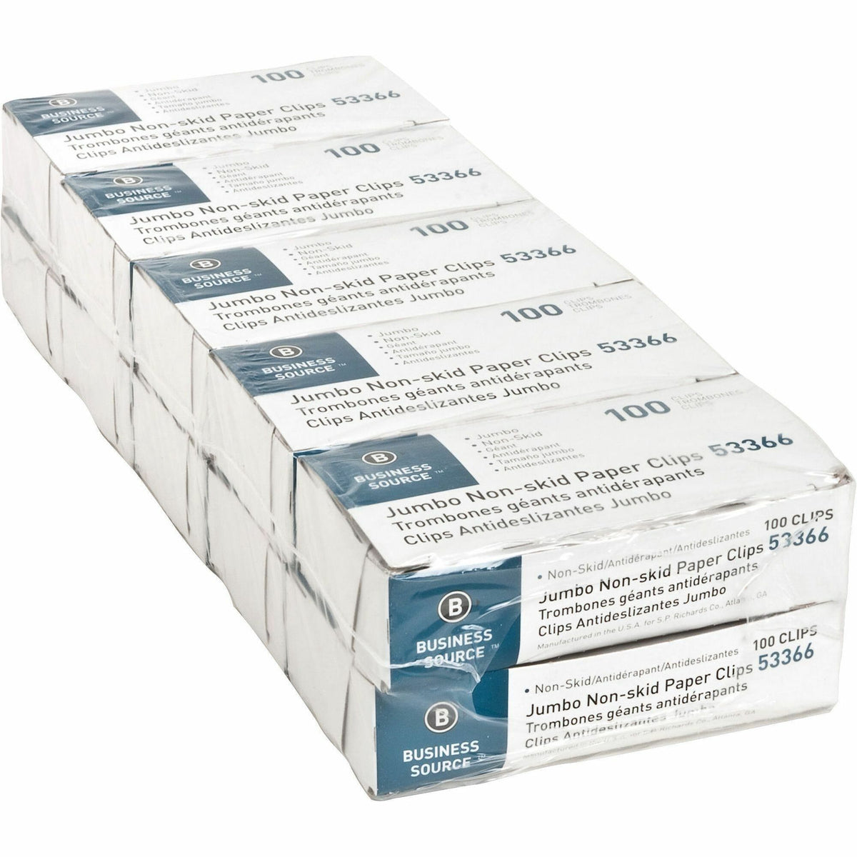 Business Source Jumbo Nonskid Paper Clips - Jumbo - Silver - Steel - 100/Box - 10 / Pack