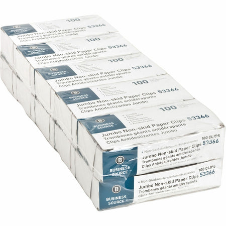 Business Source Jumbo Nonskid Paper Clips - Jumbo - Silver - Steel - 100/Box - 10 / Pack