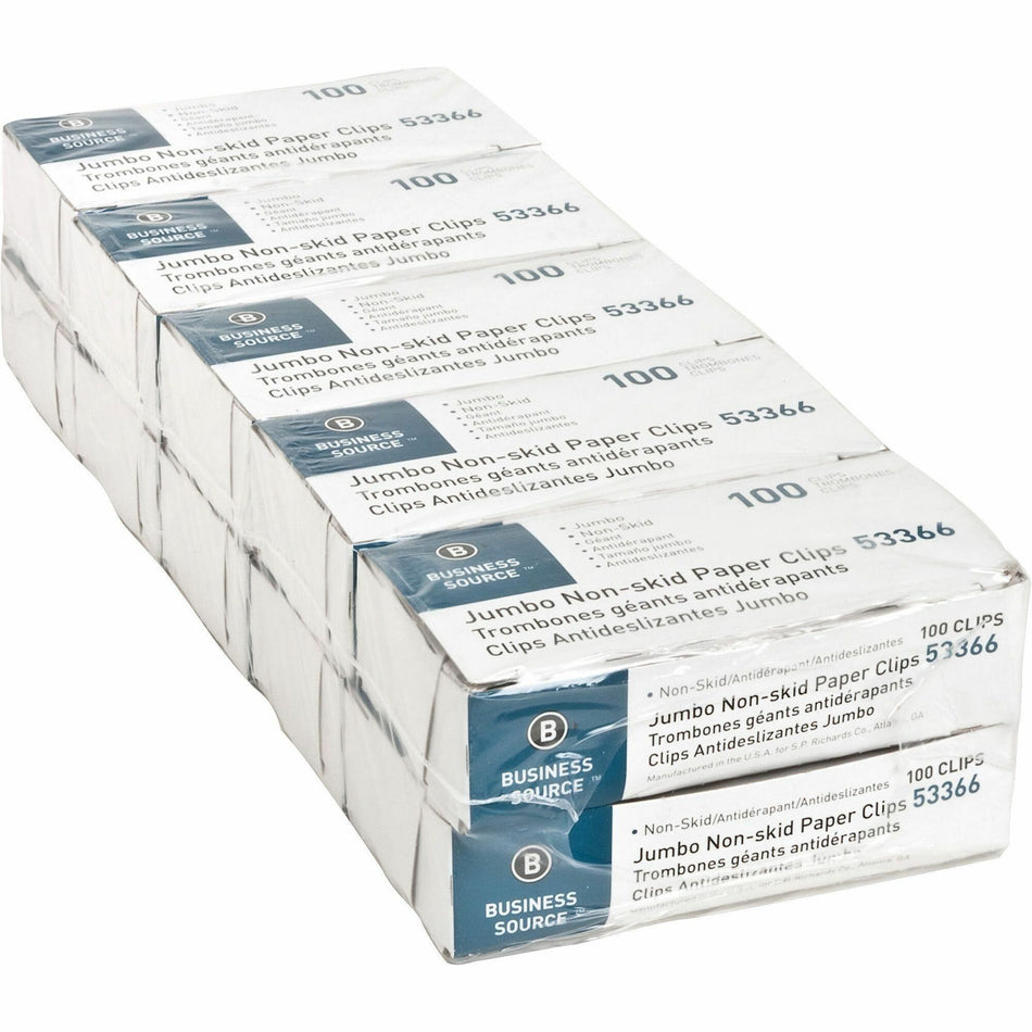 Business Source Jumbo Nonskid Paper Clips - Jumbo - Silver - Steel - 100/Box - 10 / Pack