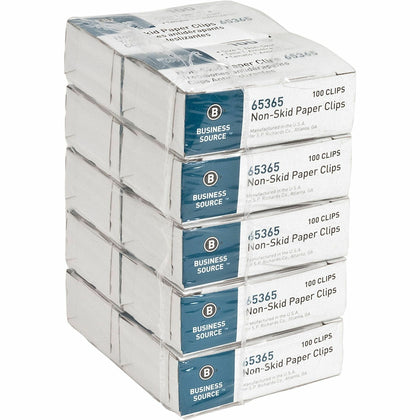 Business Source Non-Skid Paper Clips: Standard No. 1 0.4’’ Length x 1.3’’ Width Silver Steel - 100/Box 10/Pack - Clips