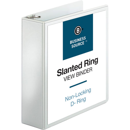 Business Source Basic D-Ring White View Binders - 3" Binder Capacity - Letter - 8 1/2" x 11" Sheet Size - Fastener(s): D-Ring - Polypropylene - White - 1.70 lb - Clear Overlay - 1 Each