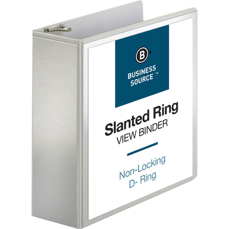 Business Source Basic D-Ring White View Binders - 4" Binder Capacity - Letter - 8 1/2" x 11" Sheet Size - Fastener(s): D-Ring - Polypropylene - White - 1.75 lb - Clear Overlay - 1 Each