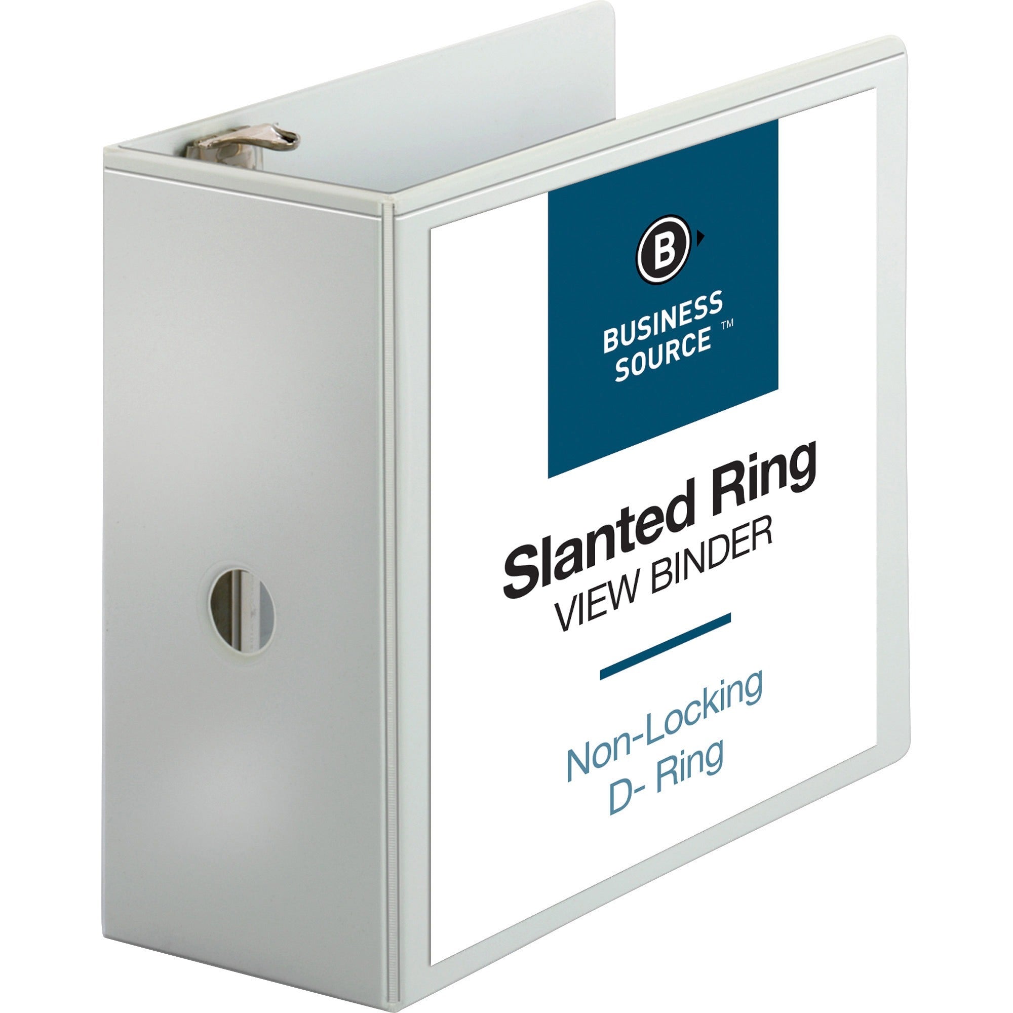 Business Source Basic D-Ring White View Binders - 5" Binder Capacity - Letter - 8 1/2" x 11" Sheet Size - Fastener(s): D-Ring - Polypropylene - White - 2.10 lb - Clear Overlay - 1 Each