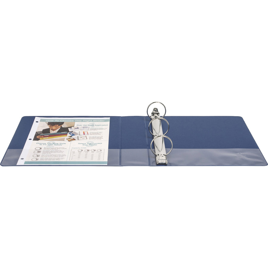 Business Source Basic Round Ring Binders - 2" Binder Capacity - Letter - 8 1/2" x 11" Sheet Size - Fastener(s): Round Ring - Vinyl - Dark Blue - 1.52 lb - 1 Each