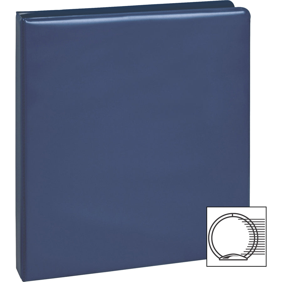 Business Source Basic Round Ring Binders - 1/2" Binder Capacity - Letter - 8 1/2" x 11" Sheet Size - Fastener(s): Round Ring - Vinyl - Dark Blue - 8.96 oz - 1 Each