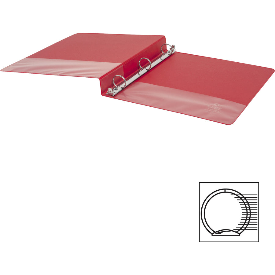 Business Source Basic Round Ring Binders - 1" Binder Capacity - Letter - 8 1/2" x 11" Sheet Size - 225 Sheet Capacity - 3 Ring(s) - Fastener(s): Round Ring - Polypropylene, Chipboard - Red - 11.20 oz - Sturdy - 1 Each