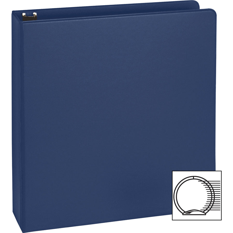 Business Source 1 1/2" Round Ring Binder - Dark Blue Polypropylene - Sturdy - 350 Sheet Capacity