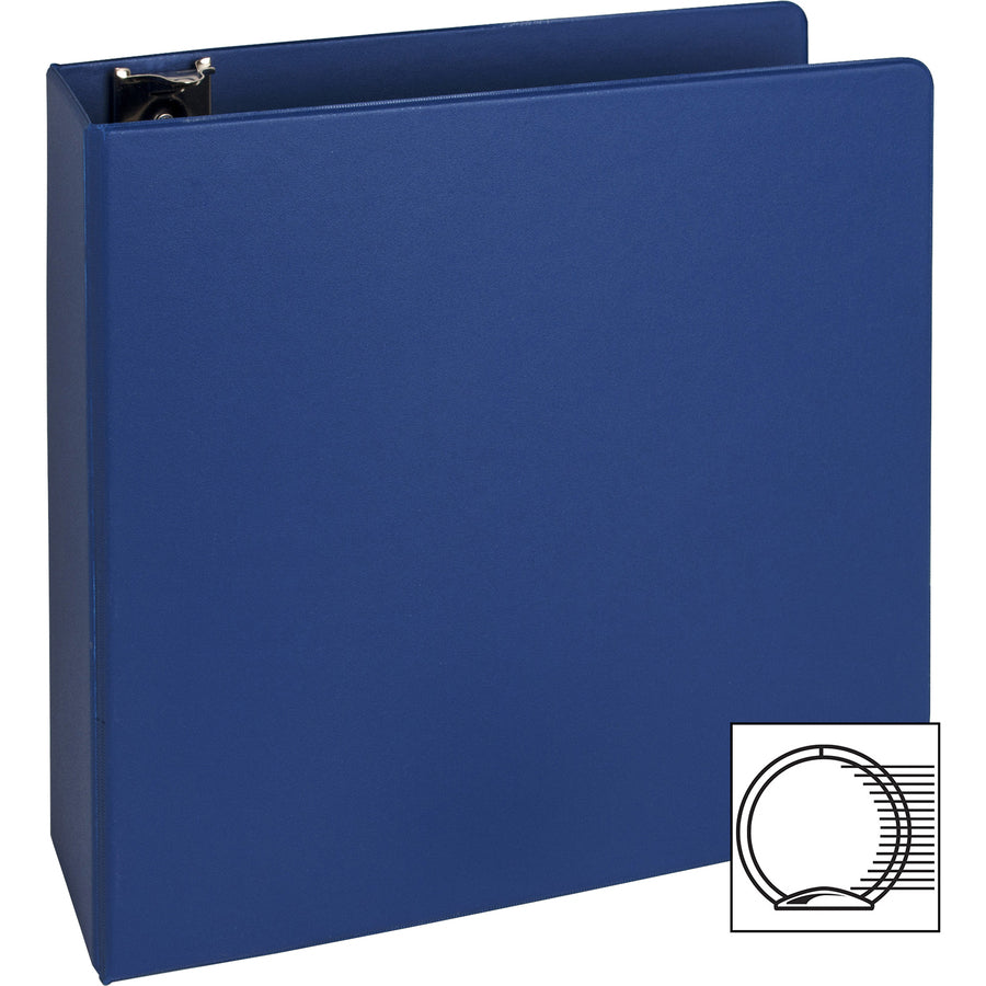 Business Source Basic Round Ring Binder - 3" Capacity, Dark Blue Vinyl - Letter Size - 1 Each