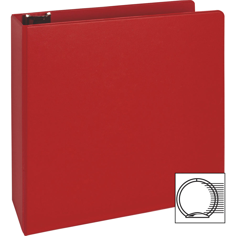 Business Source Basic Round Ring Binders - 3" Binder Capacity - Letter - 8 1/2" x 11" Sheet Size - Fastener(s): Round Ring - Vinyl - Red - 1.68 lb - 1 Each