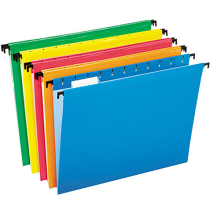 Pendaflex SureHook 1/5 Tab Cut Letter Recycled Hanging Folder - 8 1/2" x 11" - Red, Blue, Orange, Yellow, Bright Green - Acid-free, Reinforced, Durable - 10% Recycled - 20 / Box