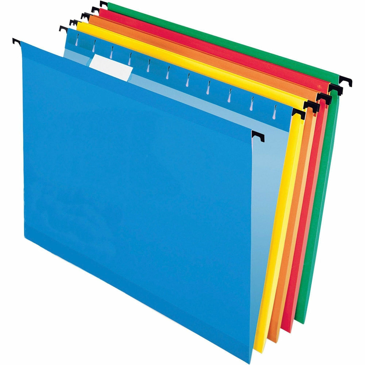 Pendaflex SureHook 1/5 Tab Cut Letter Recycled Hanging Folder - 8 1/2" x 11" - Red, Blue, Orange, Yellow, Bright Green - Acid-free, Reinforced, Durable - 10% Recycled - 20 / Box