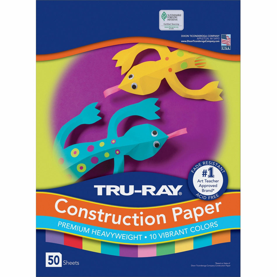 Tru-Ray Construction Paper - ClassRoom Project - 12" Width x 9" Length - Bright Assorted - Sulphite - 50 / Pack