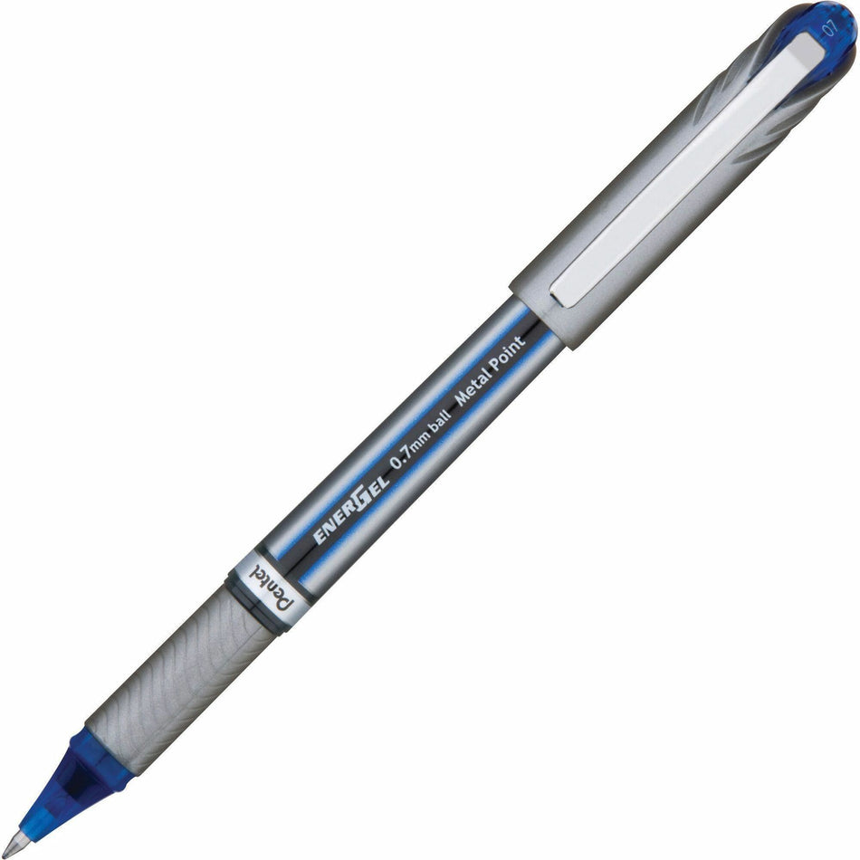 EnerGel EnerGel NV Liquid Gel Pens - 0.7 mm Medium Pen Point - Blue Ink - Gel-based - Gray Barrel - Metal Tip - 1 Dozen