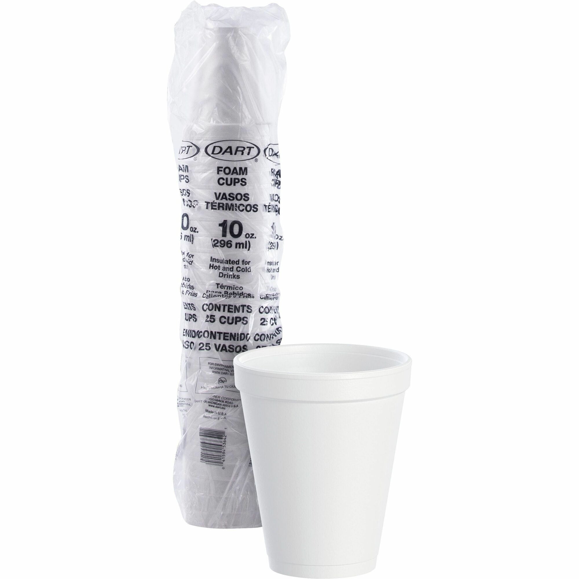 Dart J Cup 10 oz Insulated Foam Cups - 10 fl oz - Round - White - Styrofoam - Coffee, Cappuccino, Hot Chocolate, Tea, Hot Cider, Juice, Smoothie, Soda, Soft Drink, Water - 25 / Bag