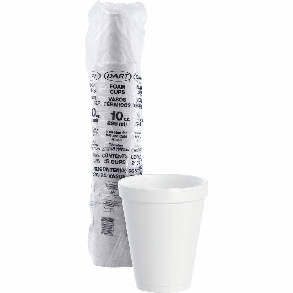 Dart J Cup 10 oz Insulated Foam Cups - 10 fl oz - Round - White - Styrofoam - Coffee, Cappuccino, Hot Chocolate, Tea, Hot Cider, Juice, Smoothie, Soda, Soft Drink, Water - 25 / Bag