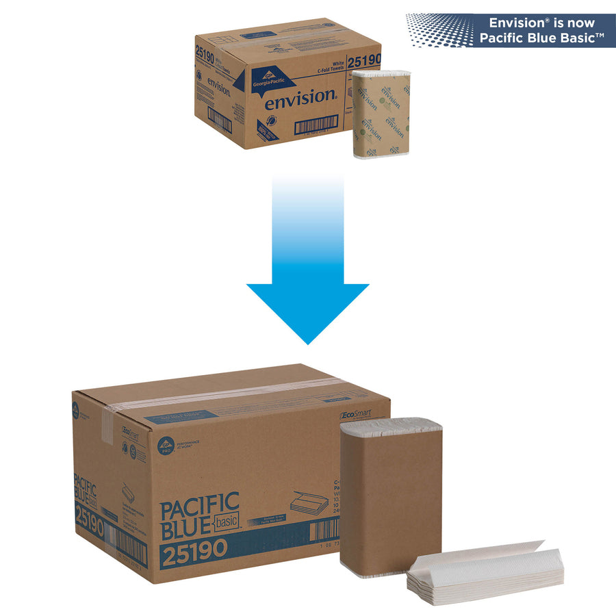 Pacific Blue Basic C-Fold Recycled Paper Towel - 1 Ply - 10.10" Width x 12.70" Length - White - Fiber - 240/Pack - 10 / Carton