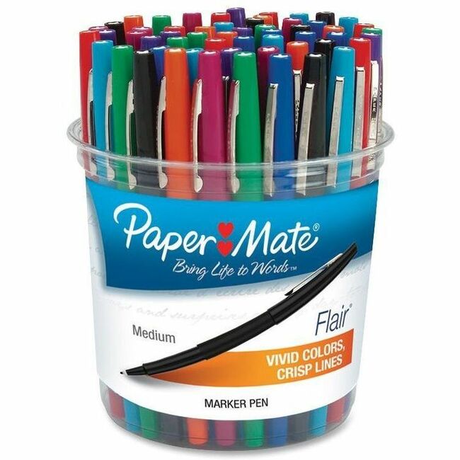 Paper Mate Flair - Medium Pen Point - Black, Purple, Blue, Red, Green, Orange, Magenta, Turquoise, Lime Ink - Water Based - 48 / Box