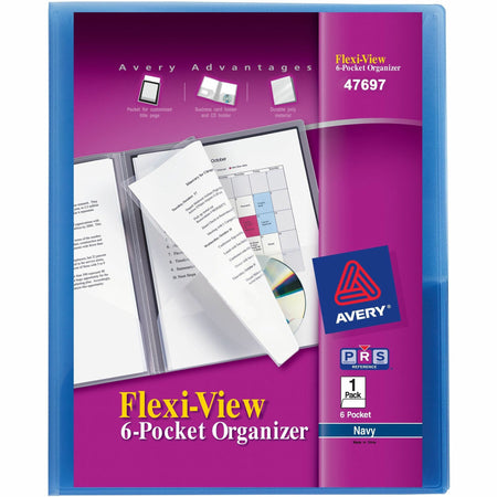 Avery®Flexi-View 47697 Letter Organizer Folder - 8 1/2" x 11" - 150 Sheets Capacity - 6 Internal Pocket(s) - Polypropylene - Light Blue, Light Gray - Card Holder, CD Holder, Non-stick - 1Pack - 24 / Carton