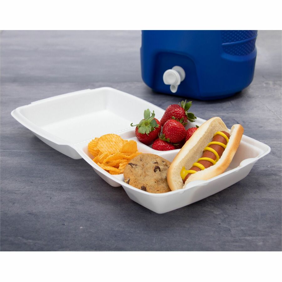 Dart 8-1/2" Triple-Compartment Foam Containers - Foam Body - 200 / Carton