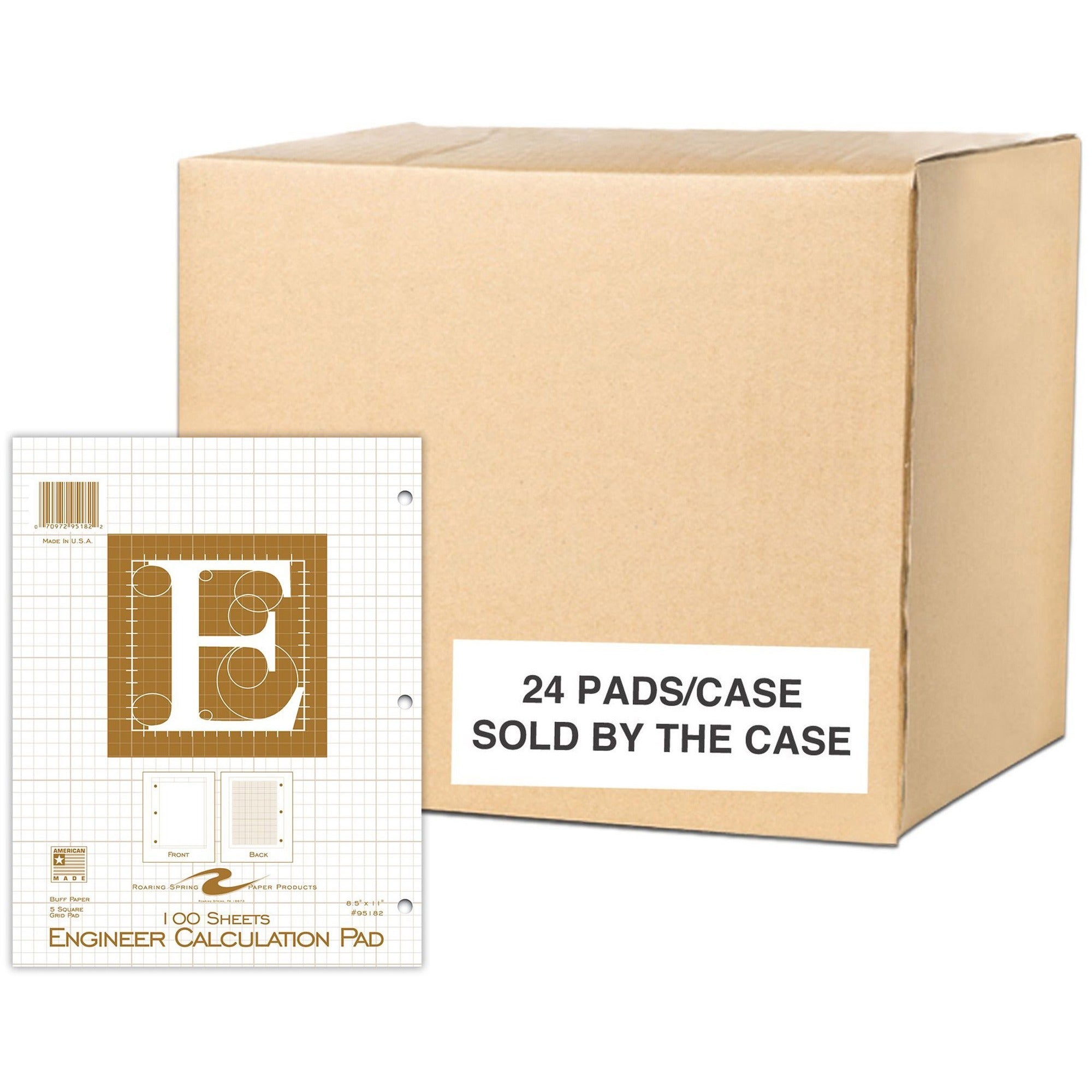 Roaring Spring 5x5 Grid Engineering Pad - 100 Sheets - 200 Pages - Printed - Glued - Back Ruling Surface - 3 Hole(s) - 20 lb Basis Weight - 75 g/m&#178; Grammage - 11" x 8 1/2" Sheet Size - 0.40" Height x 8.5" Width x 11" Length - Buff Paper - 1 Each