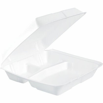 Dart 9-1/2’’ Triple-Compartment Foam Containers: Convenient 100-Pack 2 Cartons - Food Storage
