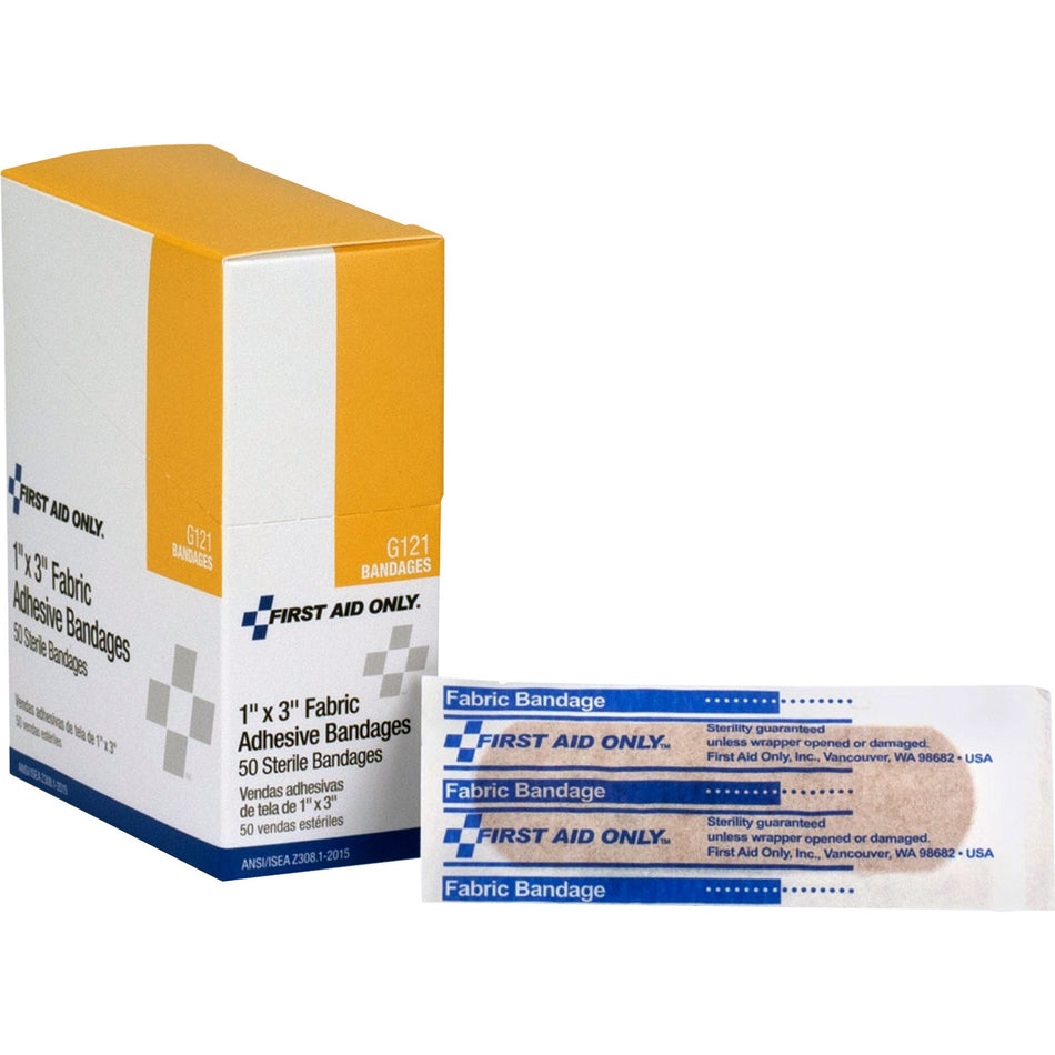 First Aid Only 1"x3" Fabric Bandages - 1" Width x 3" Length - White - Fabric - 50 / Box