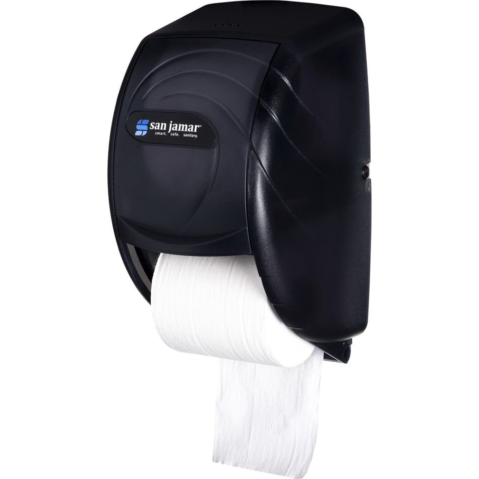 San Jamar Duett Standard Bath Tissue Dispenser - Roll Dispenser - 2 x Roll - 12.8" Height x 7.5" Width x 7" Depth - Plastic - Black Pearl - Compact, Impact Resistant, Lockable, Wall Mountable, Break Resistant - 1 Each