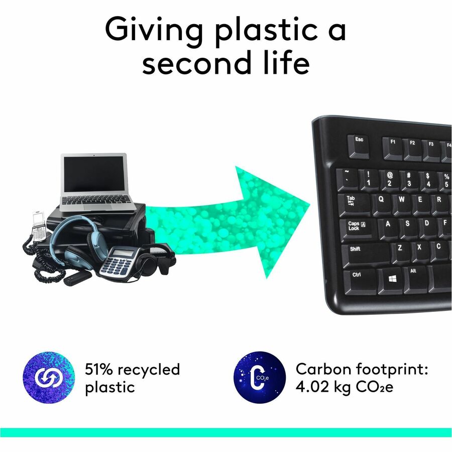 Logitech K120 Plug-and-Play USB Keyboard - Cable Connectivity - USB Interface - Rugged - English - PC - Black