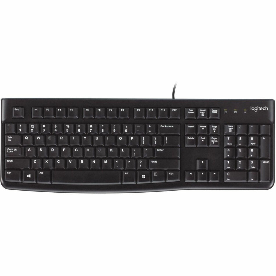 Logitech K120 Plug-and-Play USB Keyboard - Cable Connectivity - USB Interface - Rugged - English - PC - Black