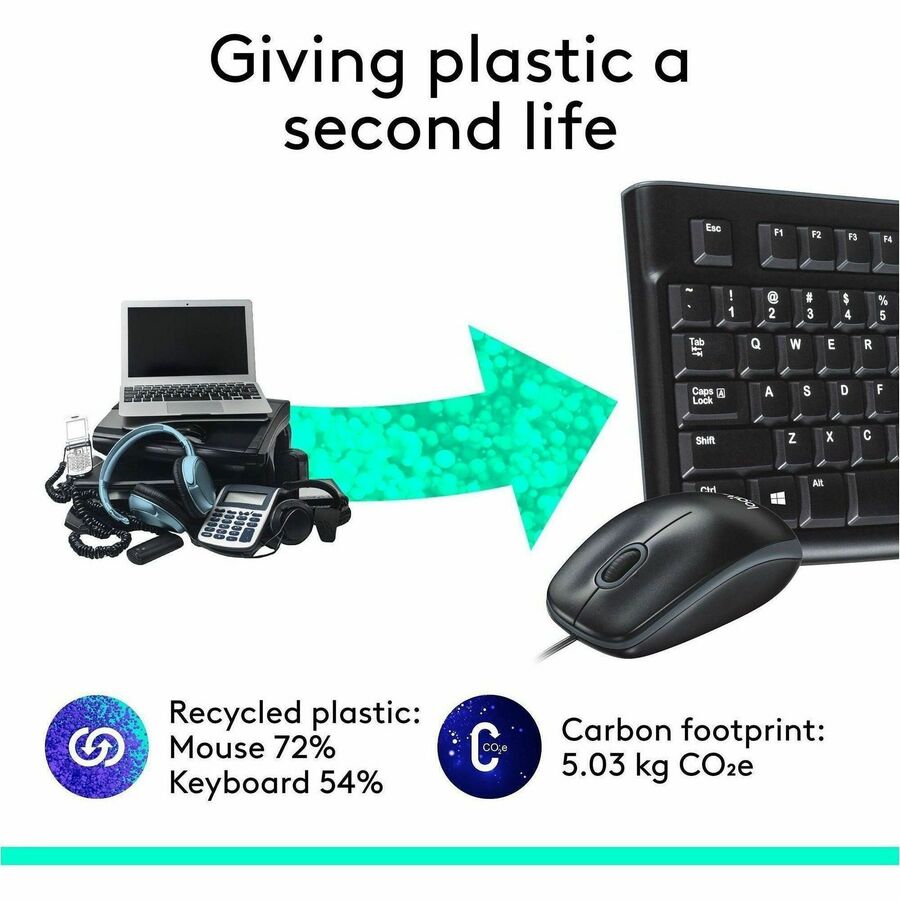 Logitech MK120 Desktop Corded Combo Set - USB Cable Keyboard - 104 Key - USB Cable Mouse - Optical - 1000 dpi - 3 Button - Scroll Wheel - Compatible with Computer for PC - 1 Each