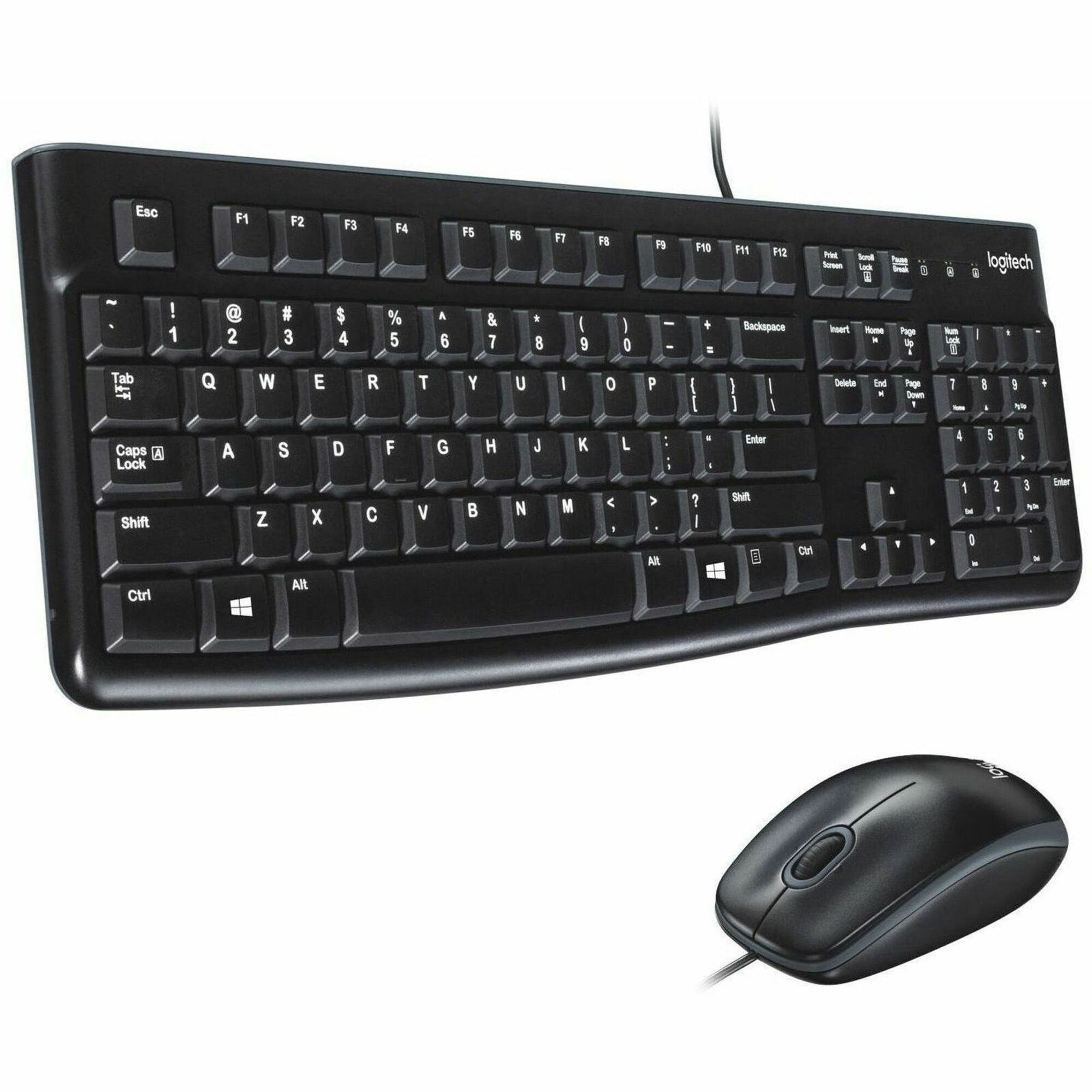 Logitech MK120 Desktop Corded Combo Set - USB Cable Keyboard - 104 Key - USB Cable Mouse - Optical - 1000 dpi - 3 Button - Scroll Wheel - Compatible with Computer for PC - 1 Each