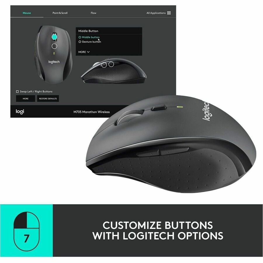 Logitech M705 Marathon Wireless Mouse: Laser, 2.4 GHz, Silver