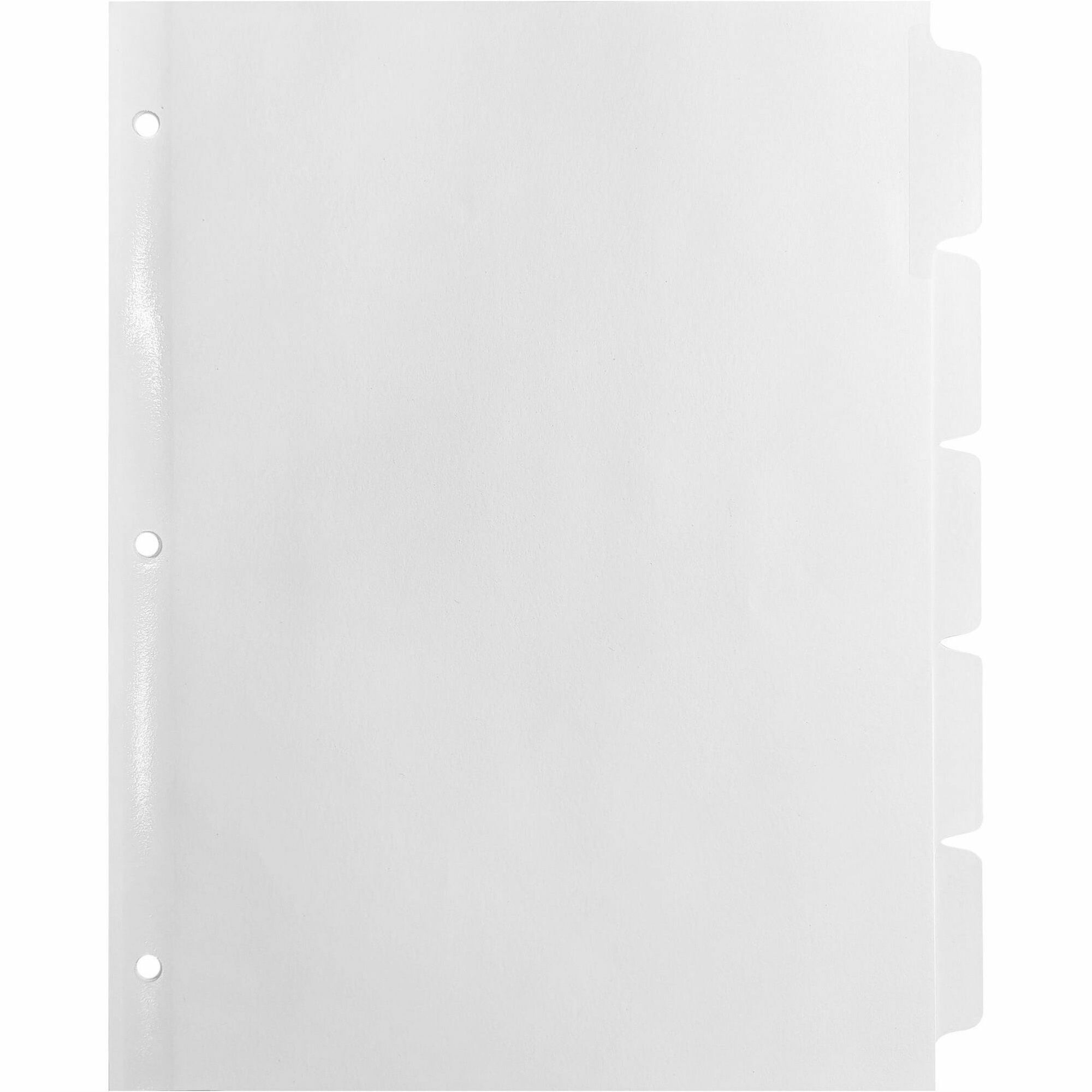 Business Source Punched Laser Index Dividers - 5 Blank Tab(s) - 5 Tab(s)/Set - 8.5" Divider Width x 11" Divider Length - Letter - 3 Hole Punched - White Paper Divider - White Tab(s) - 100% Recycled - Mylar Reinforcement, Reinforced, Punched - 25 / Box