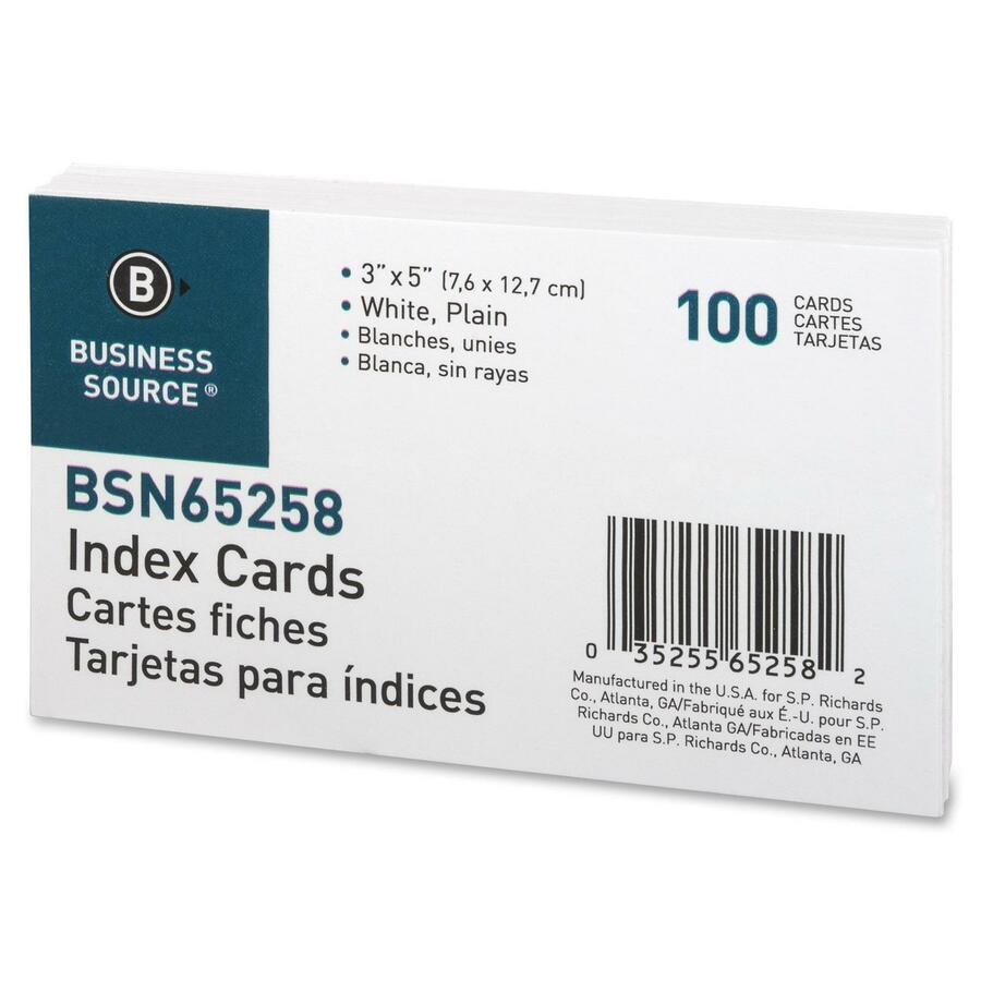Business Source Plain Index Cards - 5" Width x 3" Length - 100 / Pack