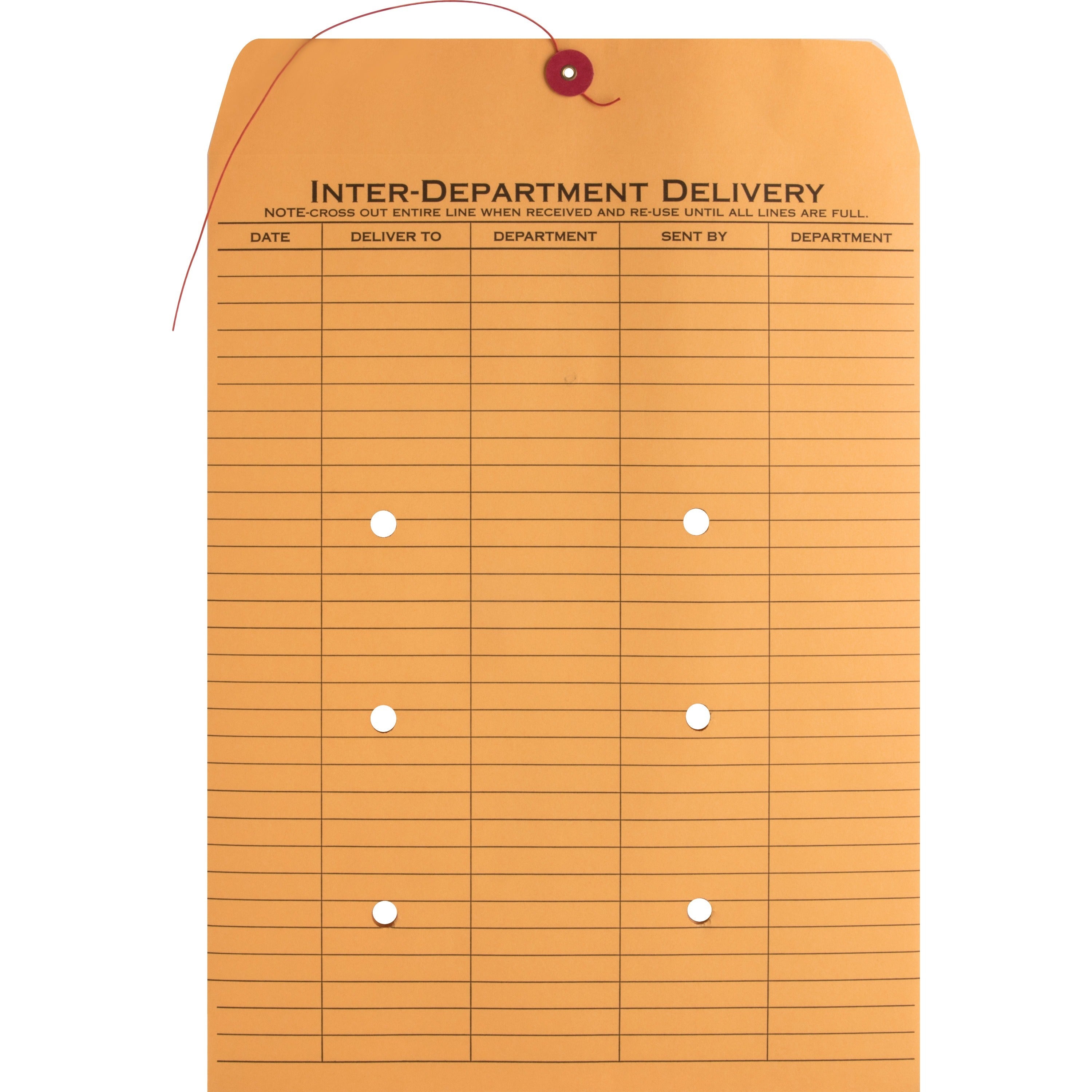 Business Source 2-sided Inter-Department Envelopes - Inter-department - 10" Width x 13" Length - 28 lb - String/Button - Kraft - Kraft - 100 / Box