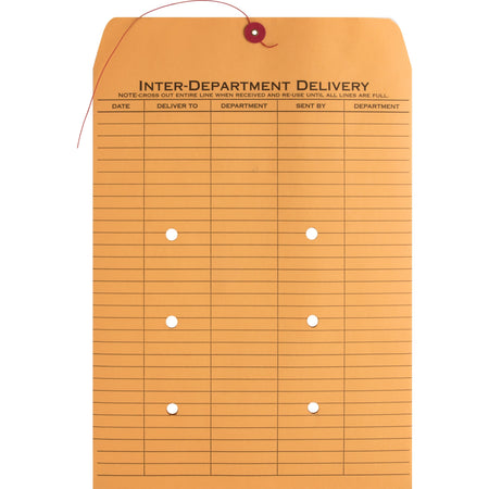 Business Source 2-sided Inter-Department Envelopes - Inter-department - 10" Width x 13" Length - 28 lb - String/Button - Kraft - Kraft - 100 / Box